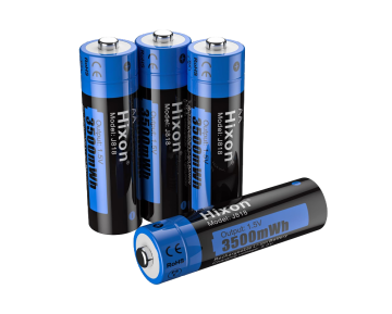 Hixon 4-Pack Lithium Rechargeable AA Batteries (1.5V Constant Voltage, 3500 mWh)